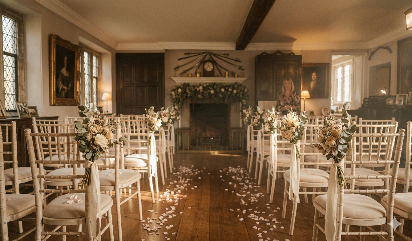 The flagged hall at Eyam Hall.